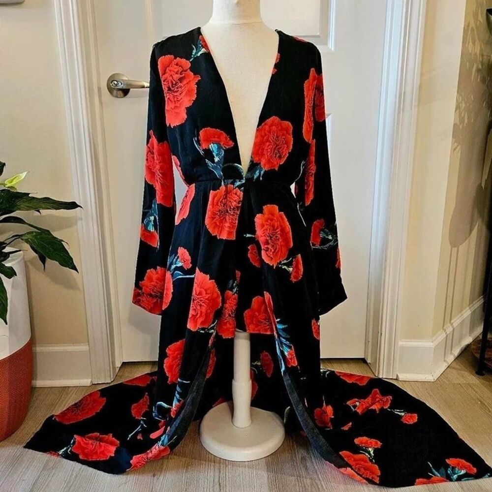 Fashion Nova Floral Romper – Deep V High Low Maxi Skirt S